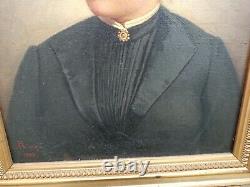 Portrait Ancien de femme huile sur toile époque XIXème SignéRIVES/1898