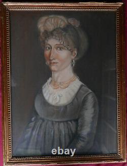 Portrait Femme Epoque Directoire Pastel début XIXème siècle