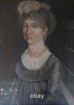 Portrait Femme Epoque Directoire Pastel début XIXème siècle