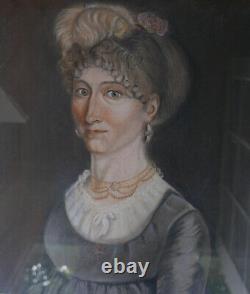 Portrait Femme Epoque Directoire Pastel début XIXème siècle