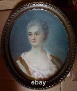 Portrait Femme Ovale Epoque Louis XV Pastel Du XIXème Siècle