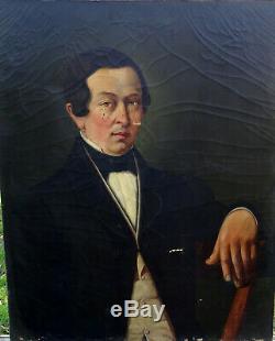 Portrait d'homme à la boucle d'oreille époque Louis Philippe HST début XIXème