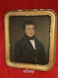 Portrait d'homme époque EMPIRE, daté 1822, cadre doré XIX ème s