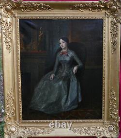 Portrait d'une Jeune Femme Epoque Louis Philippe Huile/Toile du XIXème siècle