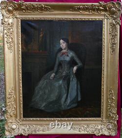 Portrait d'une Jeune Femme Epoque Louis Philippe Huile/Toile du XIXème siècle