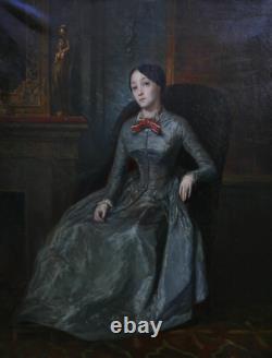 Portrait d'une Jeune Femme Epoque Louis Philippe Huile/Toile du XIXème siècle