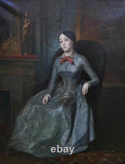 Portrait d'une Jeune Femme Epoque Louis Philippe Huile/Toile du XIXème siècle