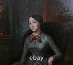 Portrait d'une Jeune Femme Epoque Louis Philippe Huile/Toile du XIXème siècle