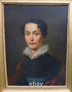 Portrait d'une Jeune Femme d'Epoque Charles X Huile/Panneau début XIXème siècle