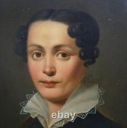 Portrait d'une Jeune Femme d'Epoque Charles X Huile/Panneau début XIXème siècle