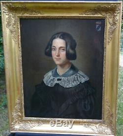 Portrait de Femme Baronne d'Epoque Louis Philippe HST du XIXème siècle Armoiries