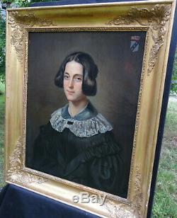 Portrait de Femme Baronne d'Epoque Louis Philippe HST du XIXème siècle Armoiries