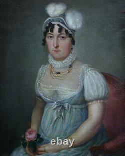 Portrait de Femme Ecole Française d'Epoque Ier Empire HST début XIXème siècle