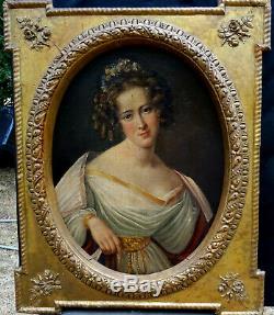Portrait de Femme Ecole Romantique Française HST XIXème siècle Epoque Charles X