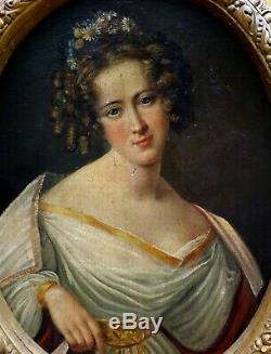 Portrait de Femme Ecole Romantique Française HST XIXème siècle Epoque Charles X