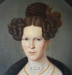 Portrait de Femme Epoque Charles X HST Ecole Allemande du XIXème siècle