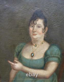 Portrait de Femme Epoque Ier Empire Ecole Italienne du XIXème siècle Huile/Toile