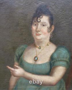 Portrait de Femme Epoque Ier Empire Ecole Italienne du XIXème siècle Huile/Toile