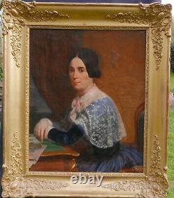 Portrait de Femme Epoque Louis Philippe Huile/Toile du XIXème siècle