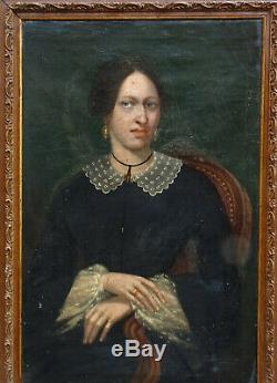 Portrait de Femme Epoque Louis Philippe Huile sur Toile XIXème siècle