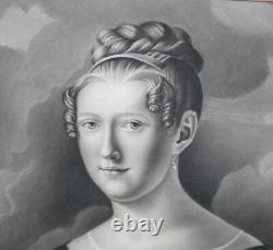Portrait de Femme Epoque Louis XVIII Dessin sous verre du XIXème siècle