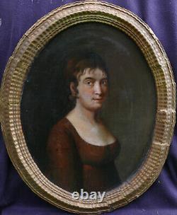 Portrait de Femme Ovale Epoque Ier Empire Huile/Toile début XIXème siècle