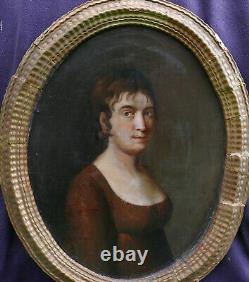 Portrait de Femme Ovale Epoque Ier Empire Huile/Toile début XIXème siècle