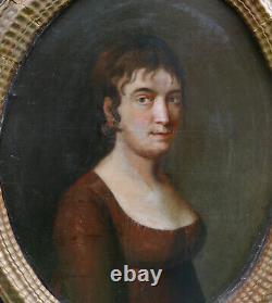 Portrait de Femme Ovale Epoque Ier Empire Huile/Toile début XIXème siècle