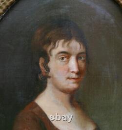 Portrait de Femme Ovale Epoque Ier Empire Huile/Toile début XIXème siècle