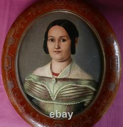 Portrait de Femme Ovale Epoque Louis Philippe Huile/Panneau du XIXème siècle