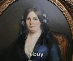 Portrait de Femme Ovale Epoque Second Empire Huile/Toile du XIXème siècle