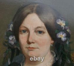 Portrait de Femme Ovale Epoque Second Empire Huile/Toile du XIXème siècle