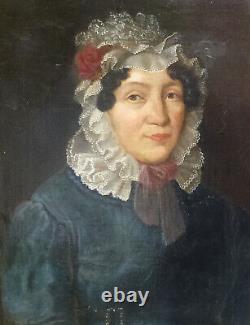 Portrait de Femme à la Coiffe Epoque Charles x Huile/Toile du XIXème siècle
