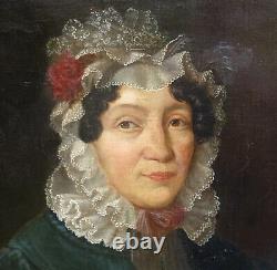 Portrait de Femme à la Coiffe Epoque Charles x Huile/Toile du XIXème siècle