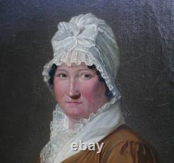 Portrait de Femme à la Coiffe Epoque Ier Empire Huile/Toile début XIXème siècle