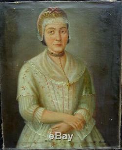 Portrait de Femme à la coiffe Epoque XIXème siècle Huile Sur Toile