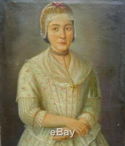 Portrait de Femme à la coiffe Epoque XIXème siècle Huile Sur Toile