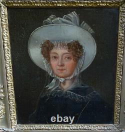 Portrait de Femme d'Epoque Charles X Ecole Française du XIXème siècle Huile/Tôle