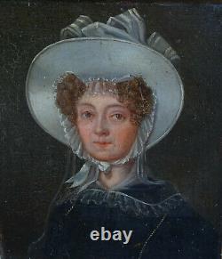 Portrait de Femme d'Epoque Charles X Ecole Française du XIXème siècle Huile/Tôle
