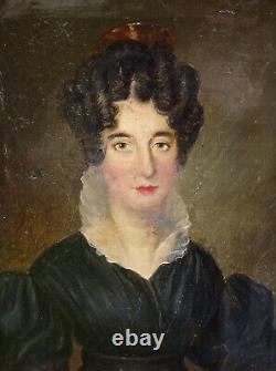 Portrait de Femme d'Epoque Charles X Huile/ Toile du XIXème siècle