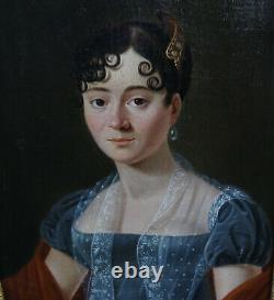 Portrait de Femme d'Epoque Ier Empire Ecole Française du début XIXème Siècle HST