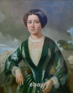 Portrait de Femme d'Epoque Second Empire Ecole Française du XIXème siècle HST