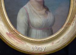 Portrait de Jeune Femme Epoque Ier Empire Huile/Toile du XIXème siècle