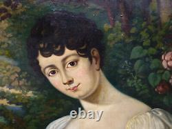Portrait de Jeune Femme Epoque Ier Empire Huile sur Toile du XIXème siècle