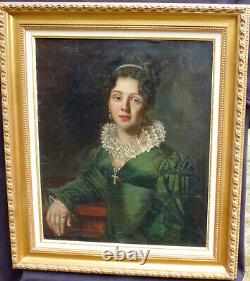 Portrait de Jeune Femme Epoque Louis XVIII Huile/Toile début XIXème siècle