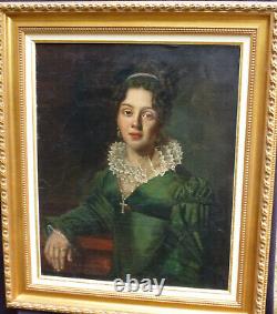 Portrait de Jeune Femme Epoque Louis XVIII Huile/Toile début XIXème siècle