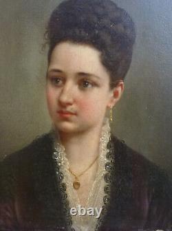 Portrait de Jeune Femme Epoque Second Empire Huile/Panneau du XIXème siècle