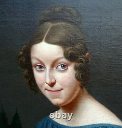 Portrait de Jeune Femme d'Epoque Charles X Ecole Française du XIXème siècle HST
