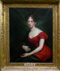Portrait de Jeune Femme d'Epoque Louis XVIII Ecole Romantique XIXème siècle HST