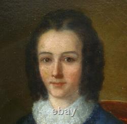 Portrait de Jeune Femme d'Epoque Second Empire Huile sur Toile du XIXème siècle